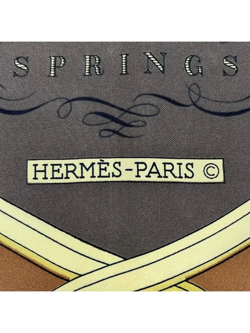 Hermes Scarf Carre 90 Brown Gray Beige Springs